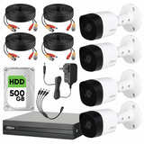 Dahua Kit Cctv 4 Cámaras 2 Mp  + Disco Duro 500 Gb Kit De Video Vigilancia Con Accesorios Incluidos Cámaras De Seguridad Con Detección De Movimiento