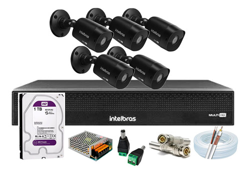 Kit Cftv 5 Cam Intelbras Black Dvr 8 Full Hd Intelbras C/1t