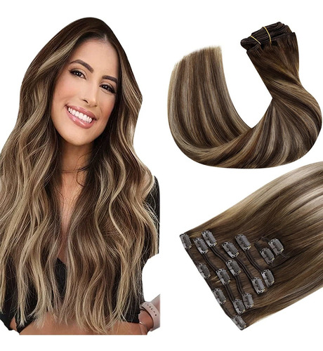 Extensiones Cabello Real 125gr 16in 7pz Castaño Balayage