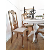 Juego De Comedor Silla Antigua Reina Ana Madera X4u