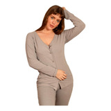 Pijama Remera Abotonada Pantalon Mujer Invierno