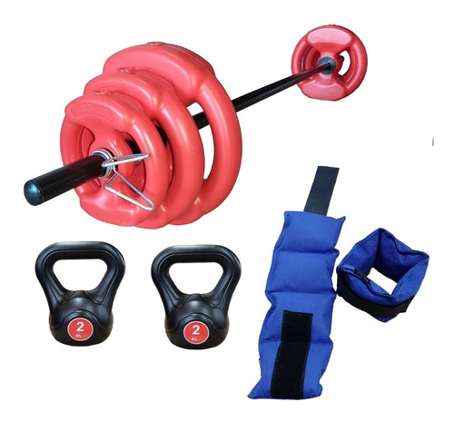 Kit Set 17 Kg Bsfit Discos Tobilleras Pesas Rusas Barra