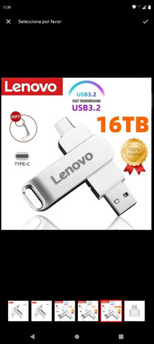 Pendrive Lenovo/unidad Usb . Capacidad 16 Tb O 16.000  Gb.