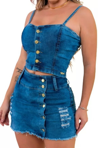 Conjunto Jeans Saia+cropped Moda Feminina Brasil Enviorapido