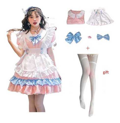 Traje De Maid Cosplay, Vestido Lolita Mucama Kawaii Rosa