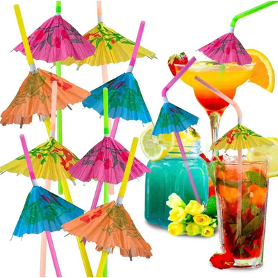 200 Popotes Sombrilla Coctel Bebidas Fiesta Tropical Verano