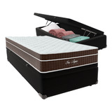 Cama + Box Baú Solteirão Preta Colchão New Aspen Comfort