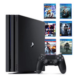 Playstation 4 Pro Modelo Ps4 1tb 4k 1 Controle + 3 Jogos + 1 Quadro Decorativo