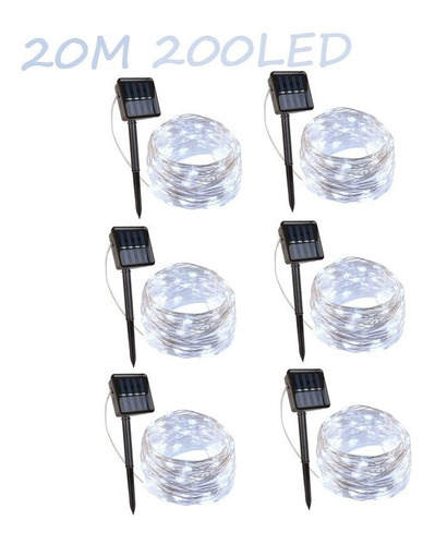 Paquete De 6 Luces Solares De Hadas 20m 200led Tiras De Luz