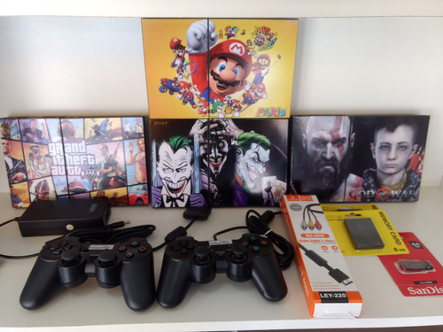 Ps2  2 Opl 64gb 2 Controles 1 Memory Jogos E Emuladores