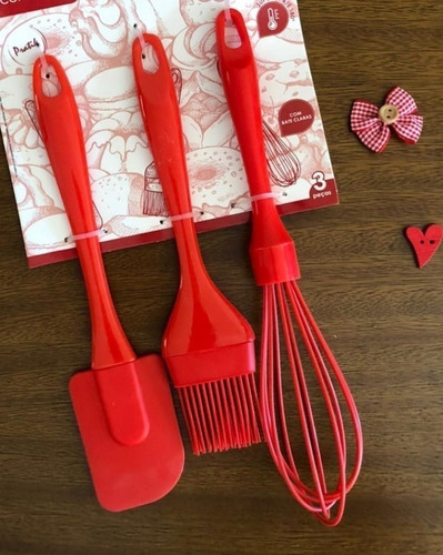 Kit Cozinha Confeitaria Espátula Pincel Batedor Fue Silicone