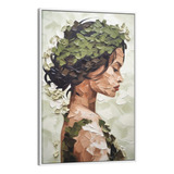 Quadro Para Sala Pintura Mulher Folhas No Cabelo 60x90 Cor Da Armação Branco