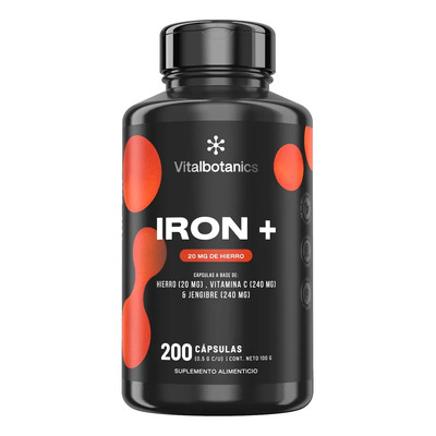 VITAL BOTANICS Hierro Suplemento + Vitamina C Y Jengibre | 200 Cápsulas | Multivitamínico Para Hombre Y Mujer | Sin Aditivos Ni Gluten | Meses sin interés