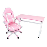 Kit Mesa E Cadeira Gamer Rosa Pelegrin Pel-008p E Pel-3020