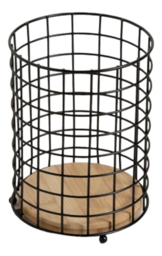 Cubiertero Vertical Porta Utensilios Negro Con Base Bamboo