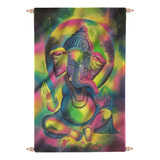 Tapiz De Pared C/ Varillas Y Topes De Madera 45x70cm Ganesha