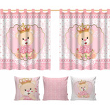 Kit Cortina Infantil Ursinha Princesa Rosa Cort-kit13