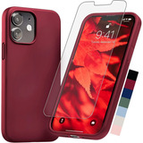 Funda Y Protector De Pantalla Para iPhone 12 Mini(rojo Vino)