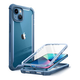 Funda Para iPhone 13 6.1 Transparente Borde Azul Con Vidrio