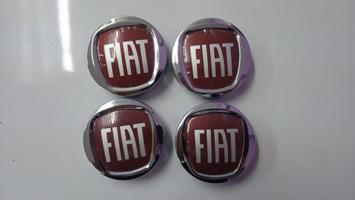 Juego Kit De 4 Tapas Centro Rin Emblema Fiat Rojo 60mm Foto 4