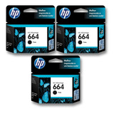 Kit 3 Hp 664 Cartucho F6v29ab Preto Ink Advantage 5076 5276