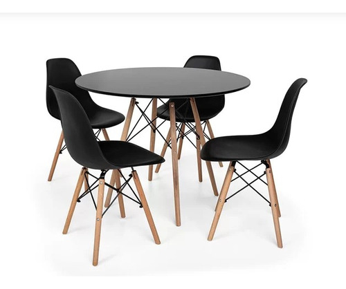 Kit Mesa Jantar Eiffel 90cm Preta + 4 Cadeiras Charles Eames
