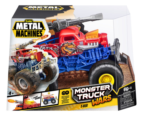 Camión Monster Truck Wars Metal Machines Luces Sonido Zuru Color Rojo Personaje T-rex