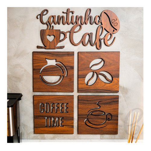 Kit 5 Quadros Decorativos Cantinho Do Café 3d Mdf Luxo 