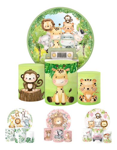 Kit Painel Redondo E Capas Tecido Sublimado 3d Safari