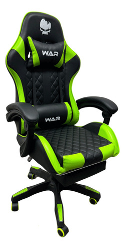 Cadeira De Escritório War Wgc100 Gaming Series Preto E Verde Com Estofado De Couro Sintético