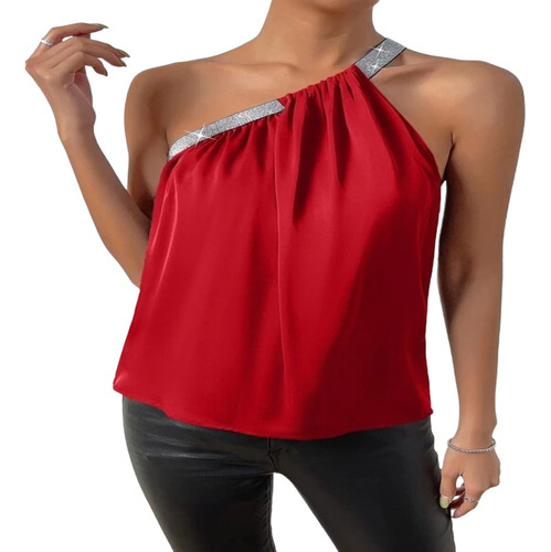 Blusa Mujer Talla L Con Brillantes Y Satin