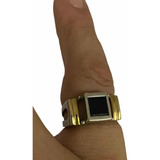 Anillo Plata Y Oro Piedra Negra Cuadrada Hombre Mujer