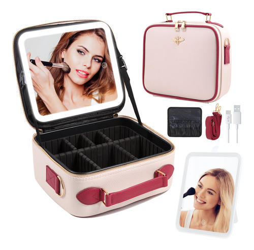 Geryuaeg Bolsa De Maquillaje De Viaje Con Espejo De Luz Led,