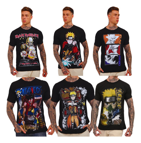 6 Camiseta Animes - Naruto, Dragon Ball, One Piece.....
