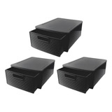 Kit Com 3 Un Gaveteiro Organizador Rattan Preto Empilhavel