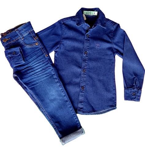 Roupa Infantil Masculina Camisa Longa + Calça Jeans Slim 