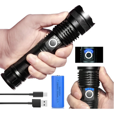 Lampara Cacería Bazuca Mediana Usb 30000 Lumens Alto Alcance Blanco Negro