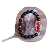 Pulsera Obsidiana Negra Mexicana - Coral Rojo Y Ónix Negro