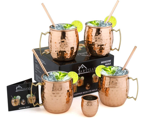 Moscow Mule Copper Mugs: Set Of 4 Stainless Steel Lined C...