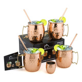 Moscow Mule Copper Mugs: Set Of 4 Stainless Steel Lined C...