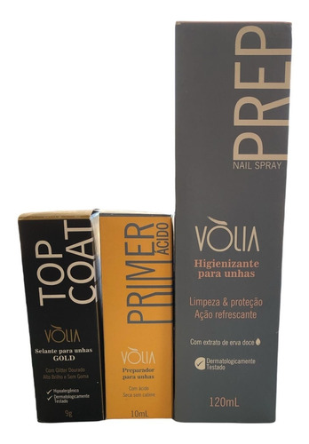 Kit Volia Prep 120ml + Primer Acido + Top Coat A Sua Escolha