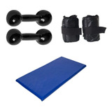 Kit Ginástica Par Halter 3 Kg + Caneleira 3 Kg + Colchonete Cor Preto