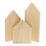 Trio De Casitas Para Decoración - Madera Rustica Set X3u