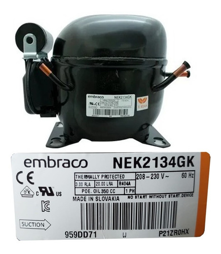 Nek2134gk Compresor Embraco Aspera 1/2 Hp R404a Lbp 220v 60h