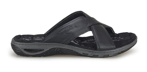 Chinelo Pegada Masculino De Couro Com Amortecimento Preto