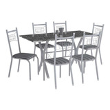 Conjunto De Mesa Miami Com 6 Cadeiras Lisboa Branco Prata...