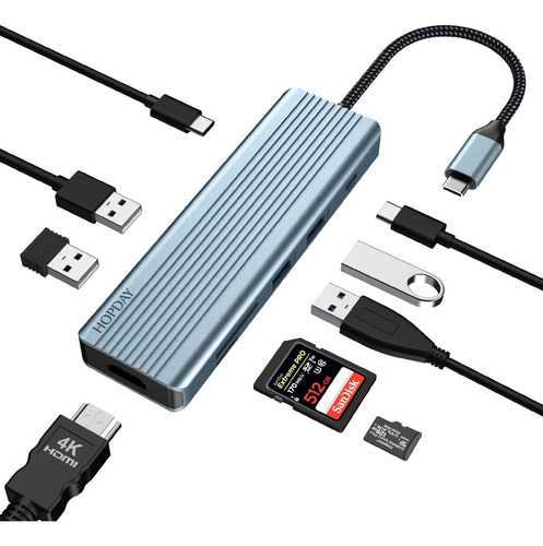 Hopday Usb C Hub 9 En 1 Usb C A Hdmi Adaptador Usb C De Dobl