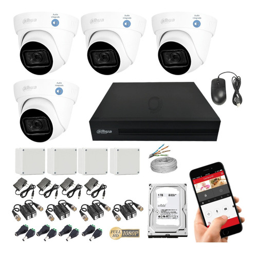 Kit Camaras Dahua Domos Audio 1080p Xvr4ch+4cam+discoduro1tb