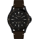 Reloj Timex Hombre Tw2v45400 Cuero Marron Navi Harbour 100m Color Del Bisel Negro Color Del Fondo Negro