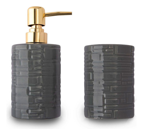Conjunto 2 Peças P/ Banheiro De Cerâmica Clink Luxo Moderno Cor Cinza